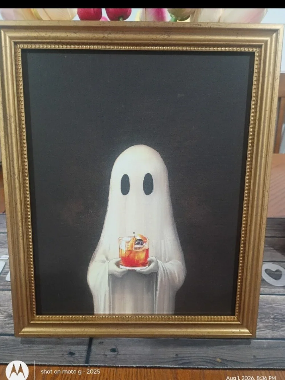 TIKTOK VIRAL HUNTED GHOST WITH A COCKTAIL DRINK HALLOWEEN WALL ART 12X10